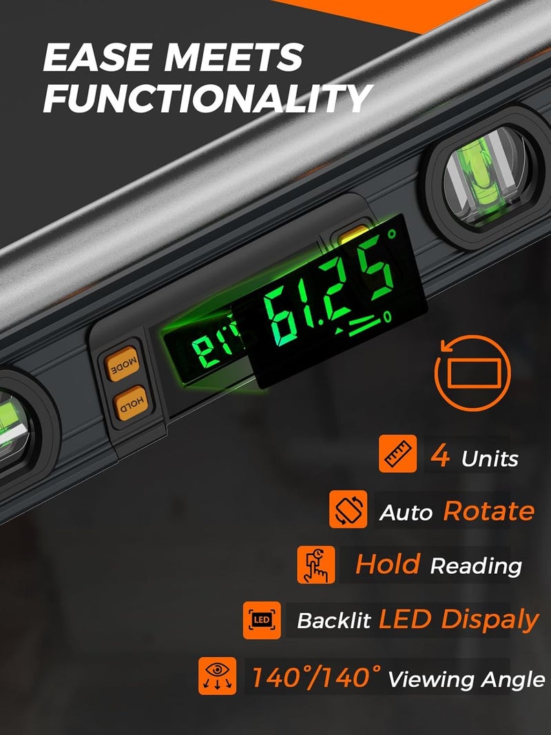 Mecurate 10-Inch Digital Level, Professional Smart Precision Torpedo Level Tool, Bright LCD Display, Audible Alerts, Magnetic Bottom, Dust Water Resistant, with Carrying Case - Image 3